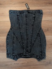 Pretty Little Thing Washed Black Seam Detail Asymmetrical Denim Mini Dress 6 NWT