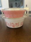 Pyrex Pink Gooseberry Gooseberries 471 472 Casserole Dish  With Lids Round