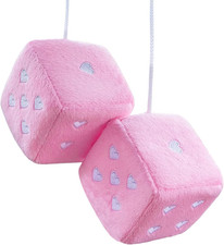 Pair 3  Pink Fuzzy Plush Dice Heart Shape Decor for Car Rearview Mirror, Retro S