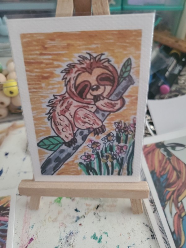ACEO Art Card Print From Original Painting By Artist Amy Daisee Baby Sloth