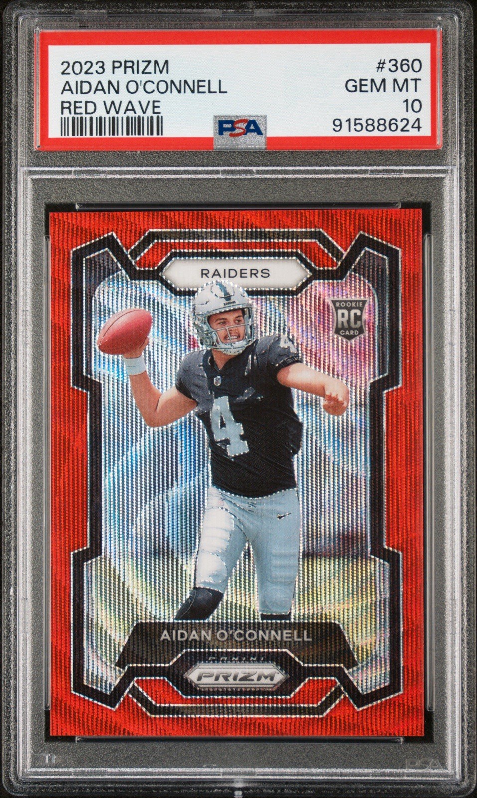 2023 Panini Prizm Red Wave Prizm Rookie PSA 10 Aidan O'Connell /149 Raiders #360