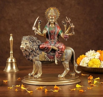 Resin Figurine Hindu Göttin MATA Durga mit Löwe Statue Tempel Deko