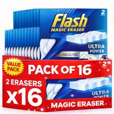 Flash Ultra Power Magic Eraser, Stain Remover, 32 Erasers (16x2), Multi Surface