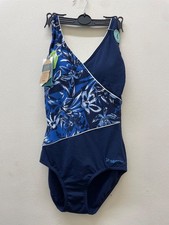BNWT ZOGG Ladies UK 8 Blue Sapphire Floral Wrap Front Swimsuit CG H17