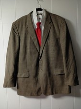 Jos A Bank Men Brown Herrebone Tailored Fit 100 Wool Suit Jacket Size 50L