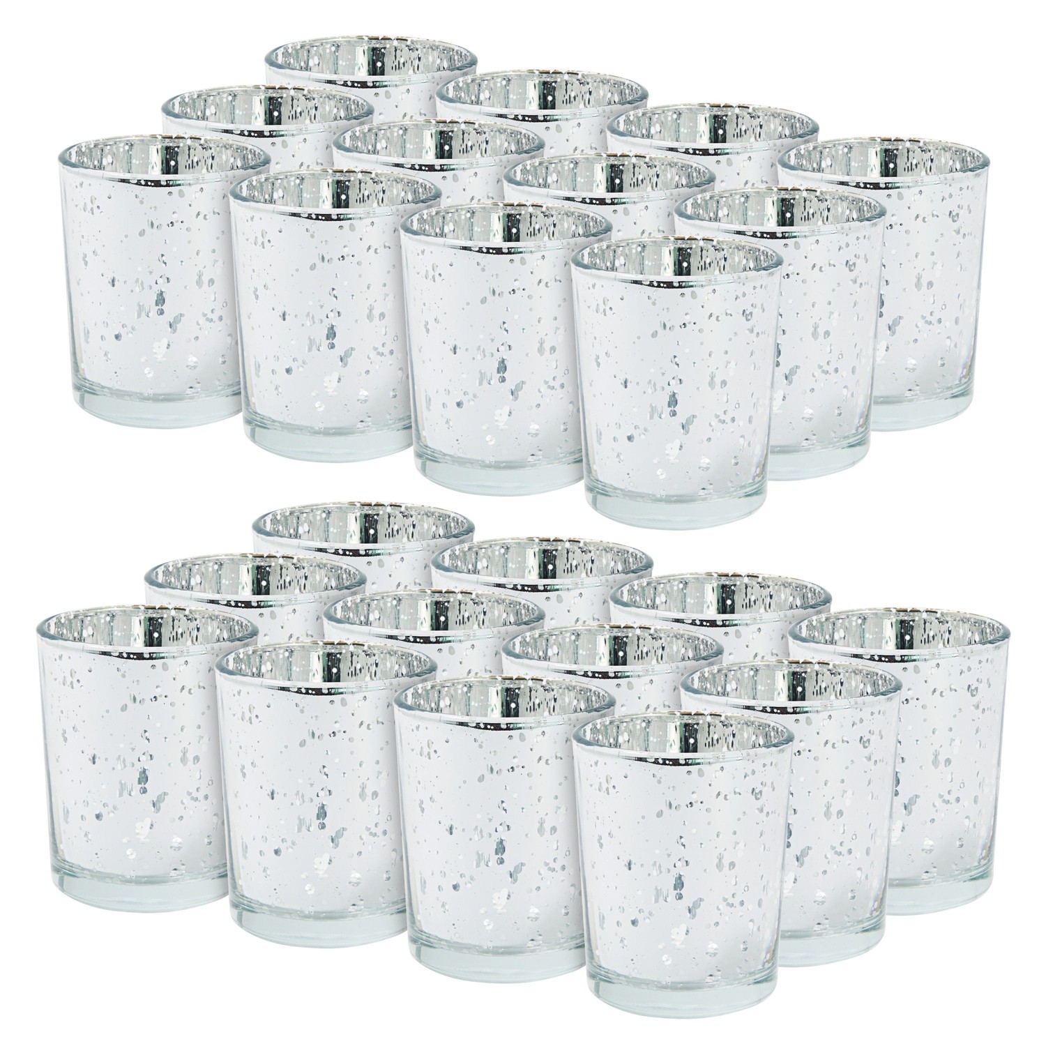 24 Pack Mercury Glass Silver Votive Candle Holders Bulk Table Decor, 2.2x2.6 in