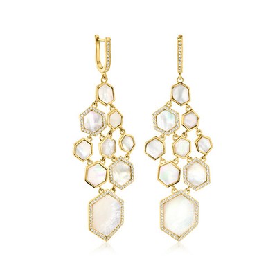 Ross-Simons Mop & WTpz Chandelier Earrings in 18k Gold Plate