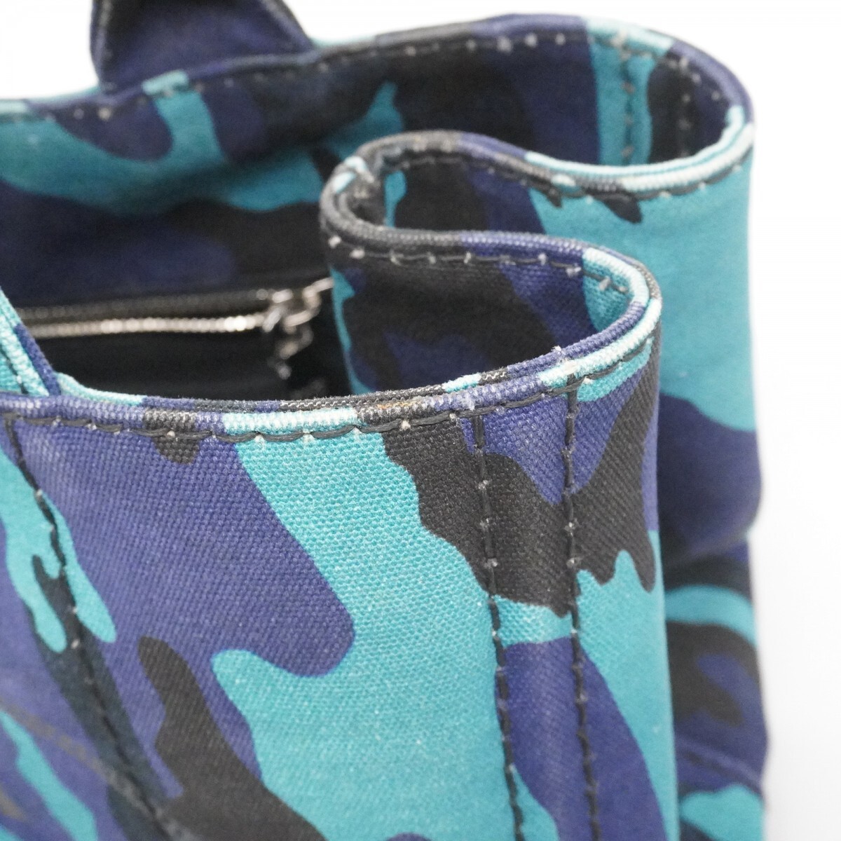 6ad4251 k Prada Tote Bag Canapa Canvas Multicolor Navy Silver Hardware Used Lad thumbnail 7