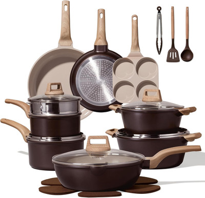 21 PCS Ceramic Cookware Set, Pots and Pans Set Non Stick, Pot and Pan Set with F