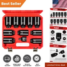 Chrome Molybdenum 11-Piece Deep Socket Set, Metric 6-Point with Storage Case