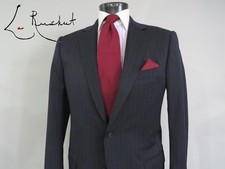 Ermenegildo Zegna Fit Rom Navy Blue pin stripe side vent flat front suit 42 R