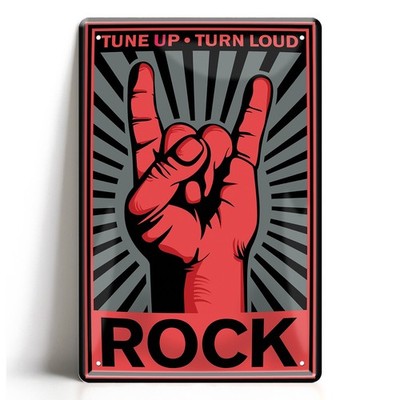 Tune Up Turn Loud ROCK Blechschild 20x30cm Retro Rock'n'Roll Metal Fan Geschenk