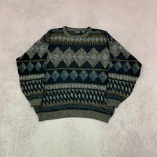 Vintage abstract knitted jumper Patterned Grandad knit sweater Men's XL