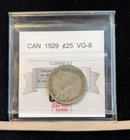 1929  Coin Mart Graded Canadian, 25 Cent, **VG-8**