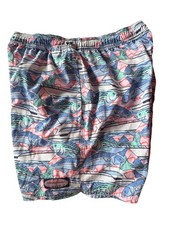 Vineyard Vines 7 Chappy Printed Swim Trunks Men Small Fish Yacht AOP Blue Pink