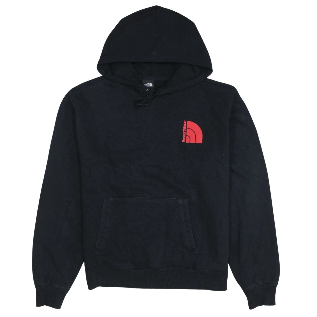The North Face Womens Black Pullover Hoodie Small Red Logo Cotton Blend