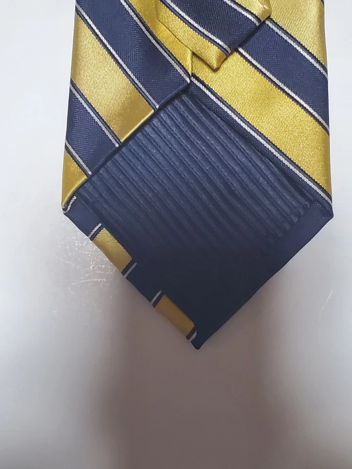 Corbata Eagle Shirtmakers para hombre Repp rayas doradas y azules 100 % seda 60”x3,5” Foto 3 de 4