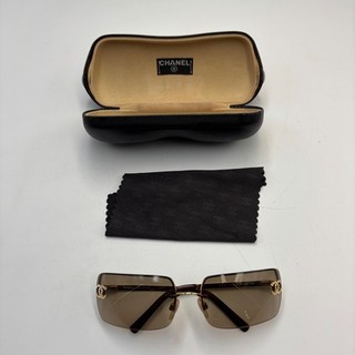 Chanel 4104 B Brown Gradient Rimless Sunglasses Gold CC Logo With Case