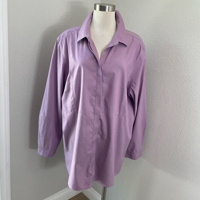 Foxcroft Womens Plus 22W Heritage No Iron Lavender Button Up Shirt Fitted Blouse