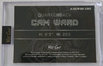 2025 Wild Card QB1 Cam Ward 1/1 Auto Black Foil Orange Watch Color