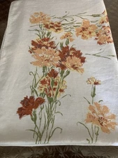 Vintage Rust, Orange, Green, Flowered Linen? Tablecloth, 65x50