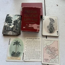 Vintage 1908 Panama Souvenir Playing Cards USPCC Gold Edges w/ Box