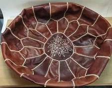  Boho Handmade Faux  Leather Moroccan Pouf Footstool Ottoman Leather Brown