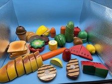 Wooden Play Food Lot Pretend Kitchen Food Burger Bread Fruit Veg Montessori Toy