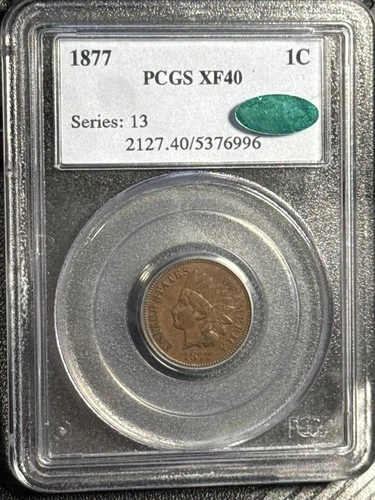 1877 Indian Cent PCGS XF-40 BN KEY DATE LOOKS AU+ CAC