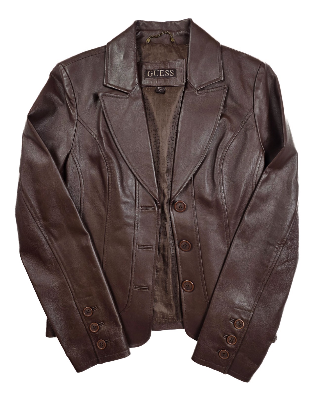 Guess Brown Front Button Side Pockets Leather Bla… - image 1