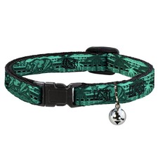 Cat Collar Breakaway with Bell Cali Bear/Palm Trees/Geometric Green NARROW Fits