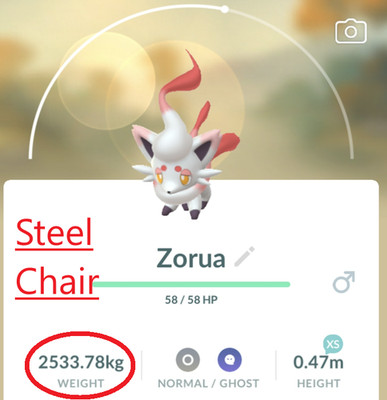Steel Chair Zorua (2200-10000 points) to win Normal/Ghost Pokémon Showcase