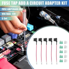 5 Set Car Fuse Tap and Circuit Adapters 12V w/ 30A Standard Blade Type Fuses