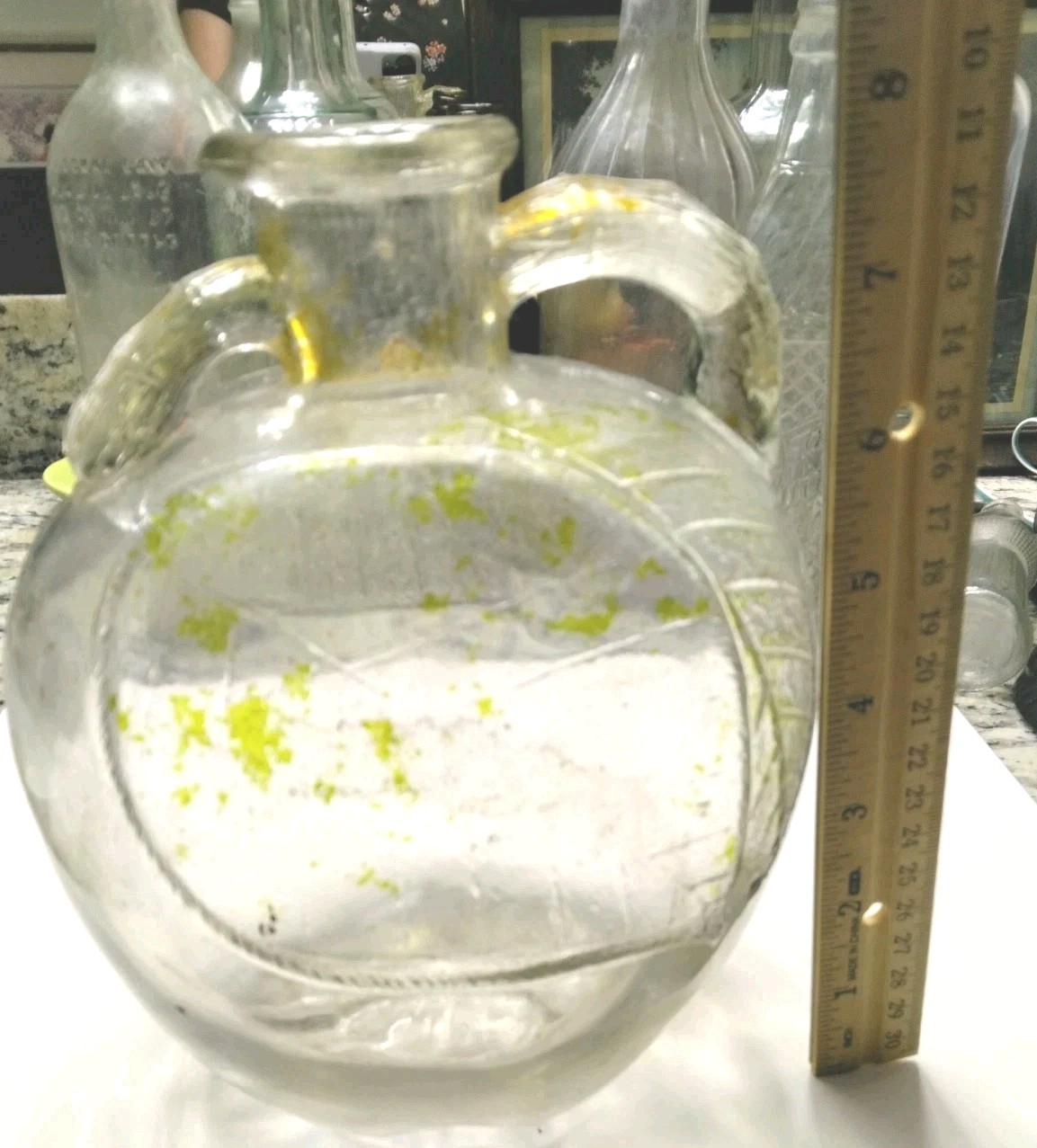 1930s Double Handled 1/2 Gallon Apple Cider Vinegar Figural Apple With Leafs Jug