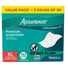 Assurance Premium Disposable Washcloths Pre-Moistened Body Wipes, XL,  192 Count