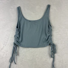 Shein Womens Sleeveless Crop Top Medium Ribbed Cotton Light Gray Side Adjustable