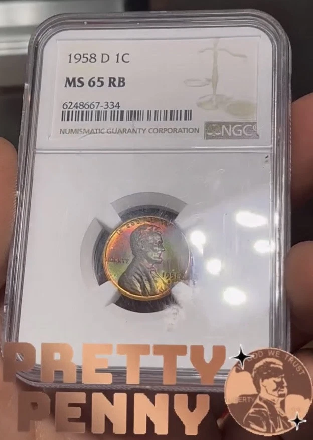 1958-D 1c Lincoln Wheat Cent NGC MS 65 RB **Monster Rainbow Toned** Extreme Tone - Image 4 of 4