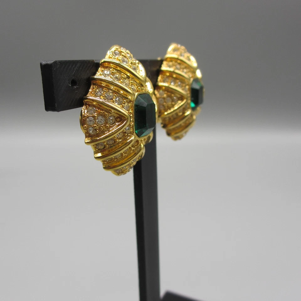 Pendientes Joan Rivers Vintage Estrás Verde Transparente Audaz Declaración Clip On  Foto 2 de 4