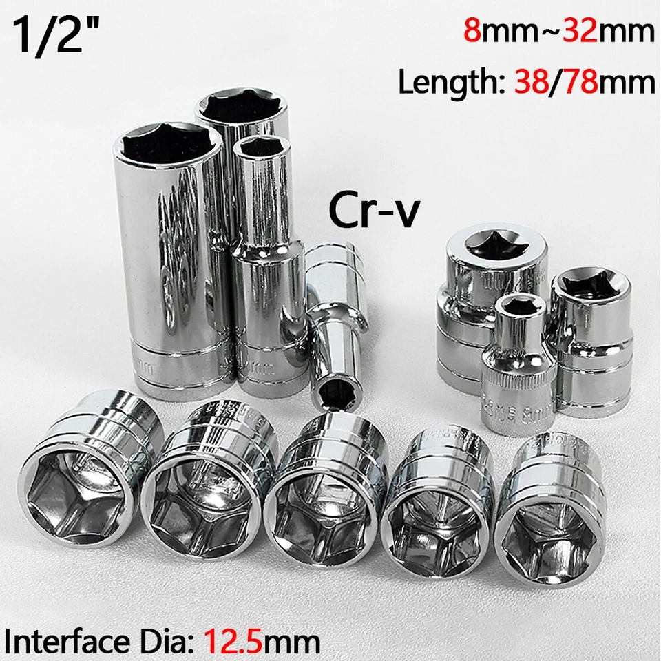Socket Set Hexagonal Socket Square Drive Ratchet Socket Cr-v Steel 8mm~32mm 1/2" - Image 2 of 4