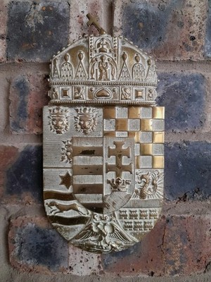 Vintage massiv Messing ungarisches Wappen Wand Wappen Plakette Länder des Heiligen
