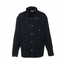 Herm s Wool Shirt 15 3/4 40 Men's Navy Blue H466100HB Serie Button Oversized