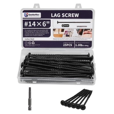 Lag Screws 6 Inch, 25PCS Heavy Duty Construction Screw, Structural Wood Screw...