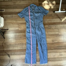 70s VTG Sears Denim Jumpsuit Men's 44 Blue Short Sleeve Workwear USA Made 5117