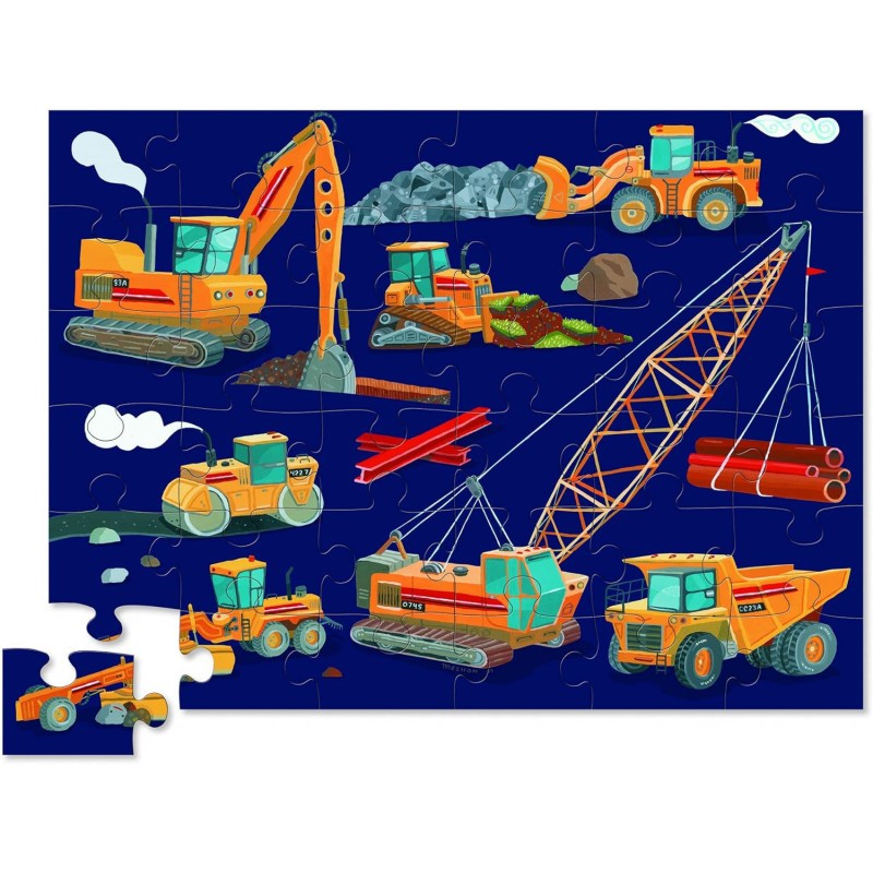 Puzzle 36 pièces véhicules de construction pour canaliser l'énergie des enfants de 3 ans