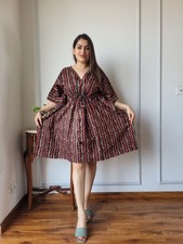Hand Block Print Cotton Caftan with Waist Tie | Boho Resort Wear Kaftan