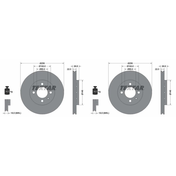 2X Textar PRO Bremsscheiben 256Mm Vorne Passend FüR Seat MII Skoda Citigo E-CITI-image