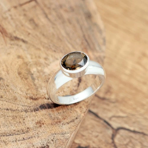 Natural Smoky Quartz Solid 925 Sterling Silver Men & Women Ring - product listing photo