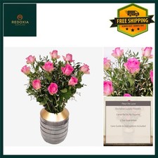Elegant Fresh Pink Rose Bouquet - Hand-Tied Floral Arrangement - 12 Roses