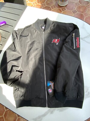 Tampa Bay Buccaneers Pilot Bomber Jacket NFL New Apparel BLACK Full Zip Size Md