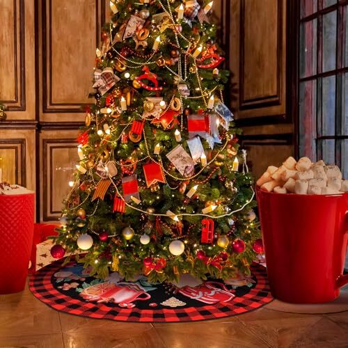 48 Inch Christmas Coffee Cup Tree Skirt Hot Cocoa Coffee Mug Bright Color - Picture 7 of 7